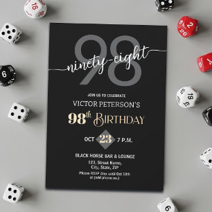 Modern Black Minimalist Men 98th Birthday Party Invitation
