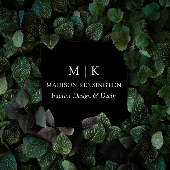 Modern Black Minimalist Monogram or Add Logo Square Business Card (Edit to Customize text, colors and more)