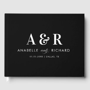 Modern Black Minimalist Monogram Simple Wedding Guest Book