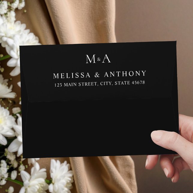 Modern Black Minimalist Monogram Wedding  Envelope (Creator Uploaded)