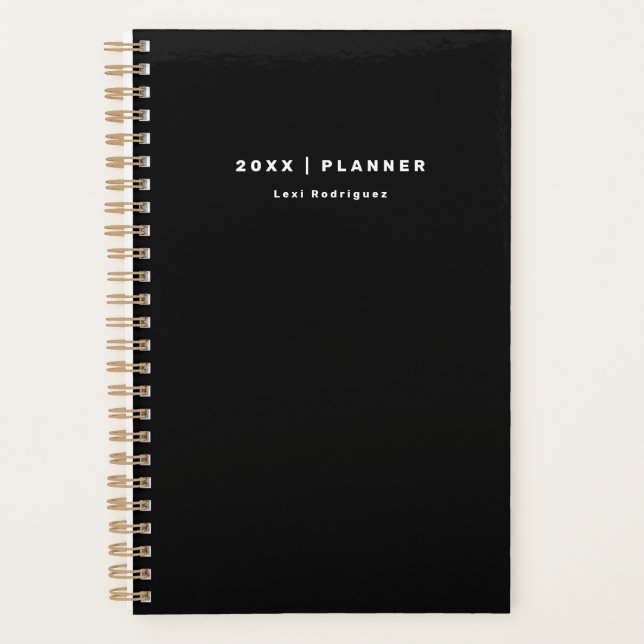 Modern Black Minimalist Name Year Planner (Front)