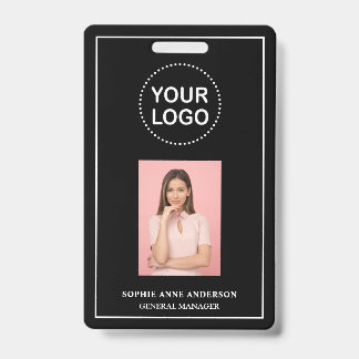 Modern Black Minimalist QR Code Business Employee ID Badge