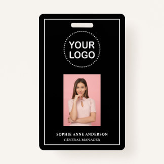 Modern Black Minimalist QR Code Business Employee  ID Badge