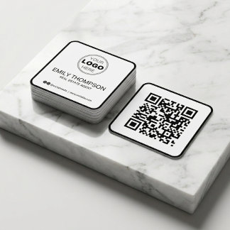 Modern Black Minimalist QR Code Real Estate Square Business Card