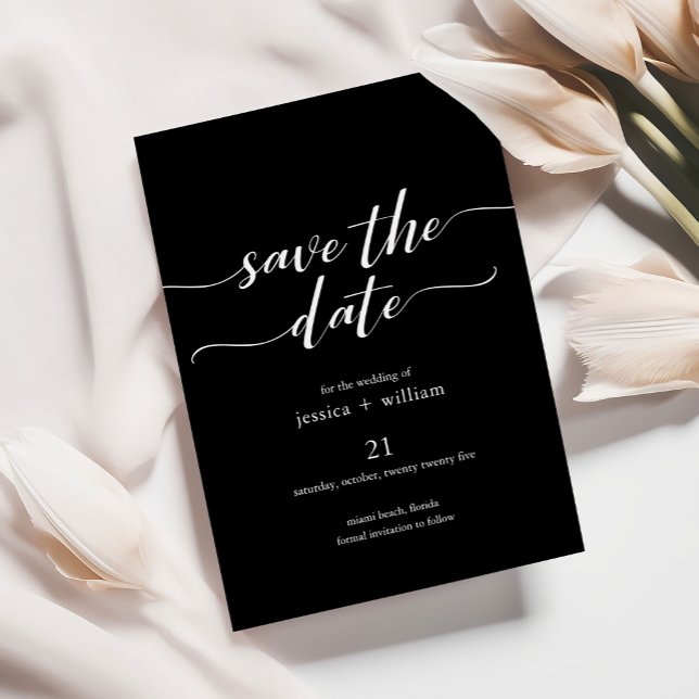 Modern Black Minimalist Script Save the Date Invitation (Creator Uploaded)