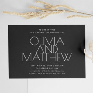 Modern Black Minimalist Wedding Photo & QR Code Invitation