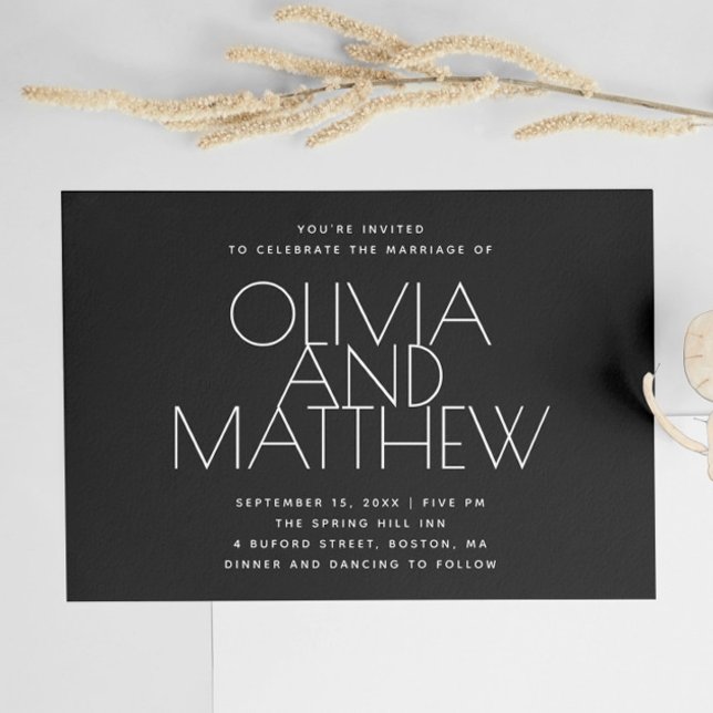 Modern Black Minimalist Wedding | Photo & QR Code Invitation (Creator Uploaded)