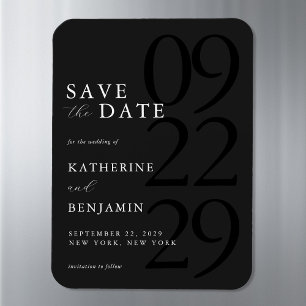 Modern Black Minimalist Wedding Save the Date Magnet