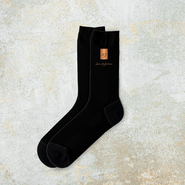 Modern black monogram and name personalised socks (Creator Uploaded)
