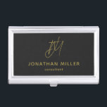 Modern Black Monogram Business Card Holder<br><div class="desc">Keep your business cards organised and stylish with this modern black business card case. The design features a golden monogram, name and title, adding a personal touch to your professional look. This case is perfect for carrying in your bag or briefcase, and makes a great gift for colleagues and clients....</div>