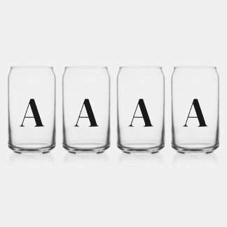 Modern Black Monogram Initial Can Glass Set