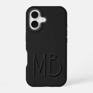 Modern Black Monogram Initials Contemporary iPhone 16 Case