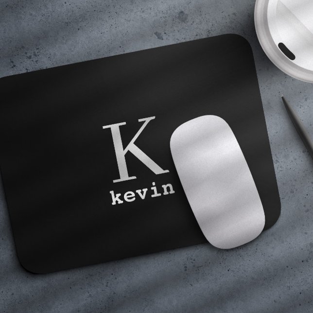 Modern black monogram name personalised mouse pad (Creator Uploaded)