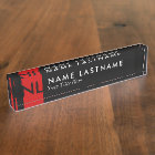 Modern Black Monogram Red Desk Nameplate