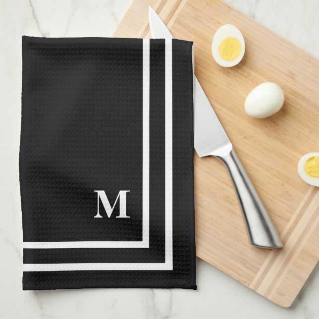 Modern Black Monogram  Tea Towel (Quarter Fold)