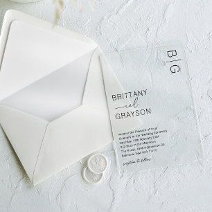 Modern Black Monogram Wedding Acrylic Invitations