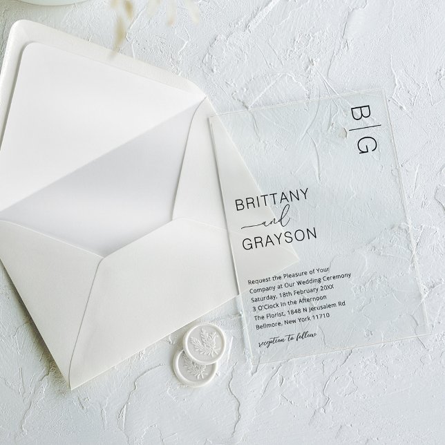 Modern Black Monogram Wedding Acrylic Invitations (Creator Uploaded)