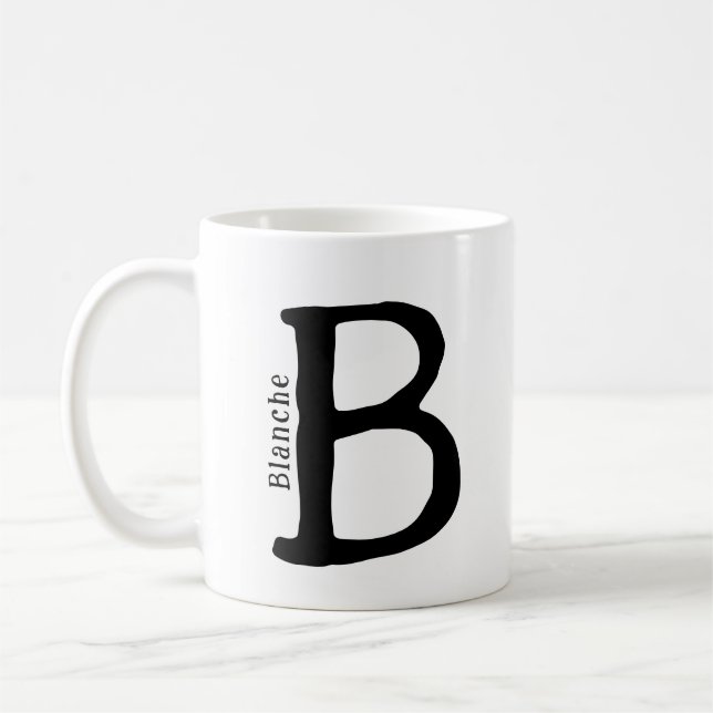 Modern Black Monogrammed Initial & Name Coffee Mug (Left)