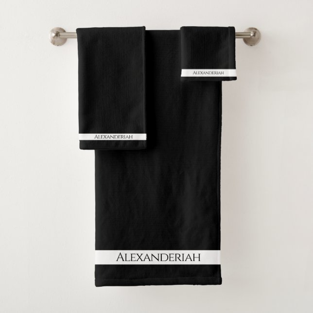 Modern Black monogrammed Name Bath Towel Set (Insitu)