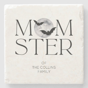 Modern Black Moon Bats Halloween Momster Mum Stone Coaster