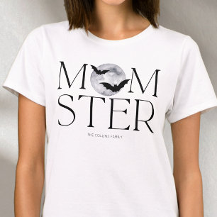 Modern Black Moon Bats Halloween Momster Mum T-Shirt