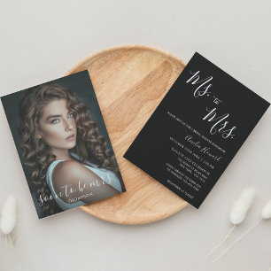 Modern Black Ms to Mrs With Photo Bridal Shower Invitation