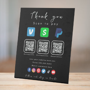 Modern Black Multi QR Code Paypal Venmo Cash App Pedestal Sign