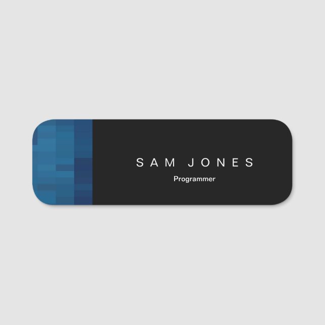 Modern Black N Blue Pixel Name Tag (Front)