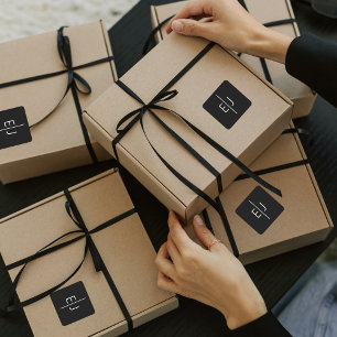 Modern Black Name Initials  Square Sticker