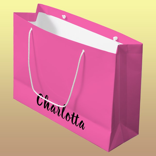 Modern Black Name | Neon Hot Pink Colour  Large Gift Bag (Creator Uploaded)