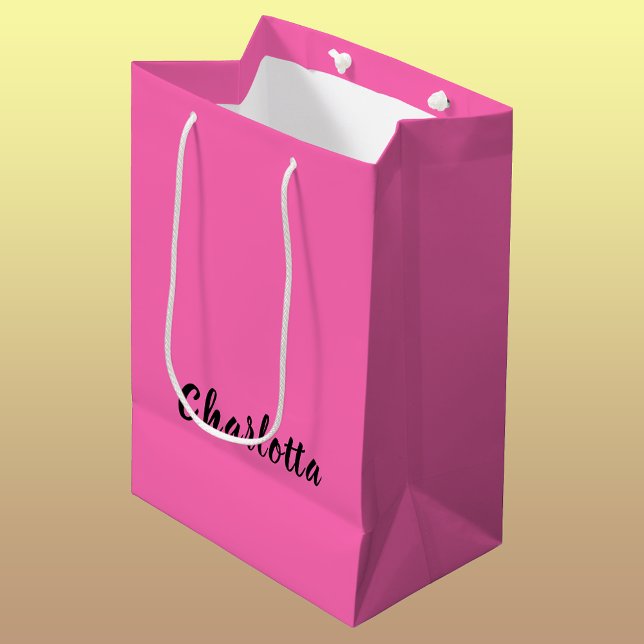 Modern Black Name | Neon Hot Pink Colour  Medium Gift Bag (Creator Uploaded)