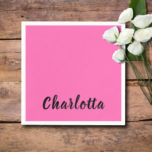 Modern Black Name Neon Hot Pink Colour Napkin