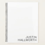 Modern Black Name on White Planner<br><div class="desc">Modern style with customisable name,  business or other text.</div>