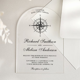 Modern Black Nautical Compass Wedding Acrylic Invitations