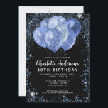 Modern Black Navy Blue Glitter Balloon Birthday Invitation<br><div class="desc">Modern Glam Navy Blue Black Silver Glitter Sparkle Balloon Elegant Stylish Birthday Invitation</div>