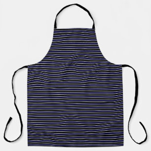 Modern Black Navy Blue Striped Pattern Apron