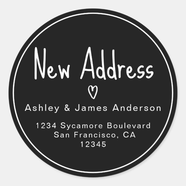 Modern Black New Address Return Address Sticker (Front)