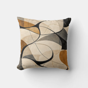 Modern Black Ochre Flowing Lines Abstract Throw Pi Cushion