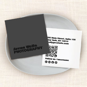 Modern Black on Black Bold Typography QR Code Square Business Card