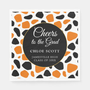 Modern Black Orange Animal Print Graduation Party Napkin