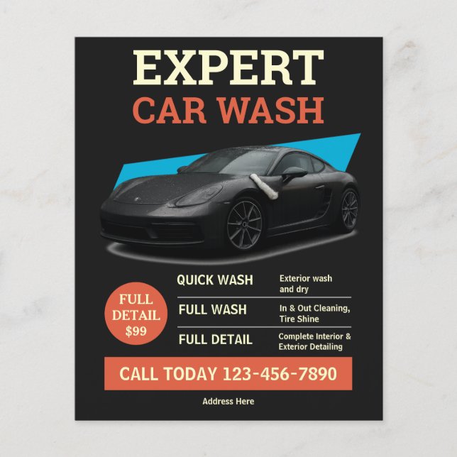 Modern Black Orange Auto Detailing Service Flyer (Front)