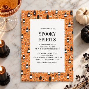 Modern Black Orange Cocktail Adult Halloween Party Invitation