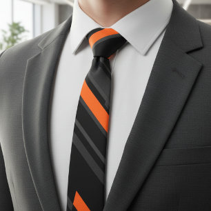 Modern Black Orange Diagonal Stripe Tie