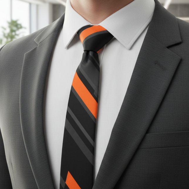 Modern Black Orange Diagonal Stripe Tie (Creator Uploaded)