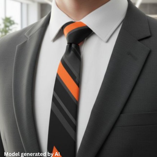 Modern Black Orange Diagonal Stripe Tie (Creator Uploaded)