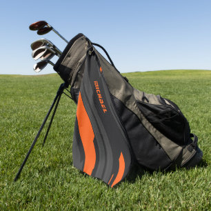 Modern Black Orange Geometric Name Golf Towel