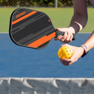 Modern Black Orange Geometric Name Pickleball Paddle
