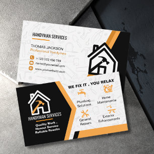 Modern Black Orange House Repair Handyman Business Card
