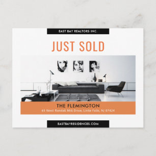 Modern black orange Just sold real estate advert Postcard