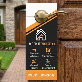 Modern Black Orange Professional Handyman Service Door Hanger